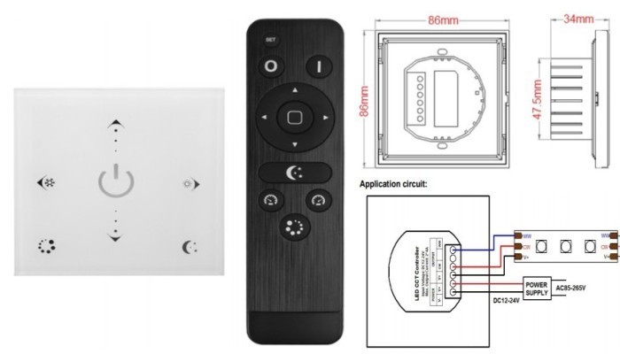 Pannello Touch Dimmer per Regolazione Bianco CCT con telecomando